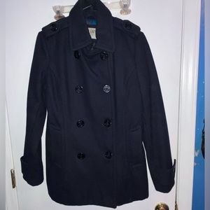 Dark navy blue button up colored jacket